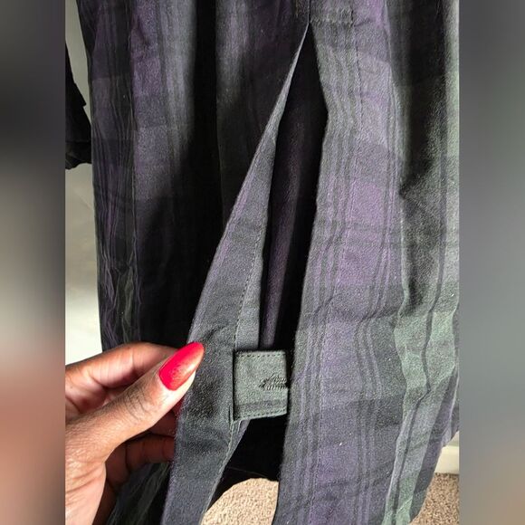 Zara Waxed Blue Green High Neck Belted Plaid Trench Coat British Millerain Sz M - Picture 9 of 16